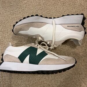 Women’s New Balance 327 White and Nightwatch Green Sneakers